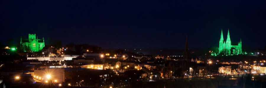 Churches illuminated in green light for St Patrick's festival in Armagh.